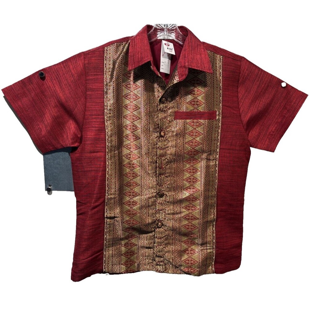 NICS S&B Gold Embroidered African Style Cloth Button Dress Cuban Club Shirt 2XL